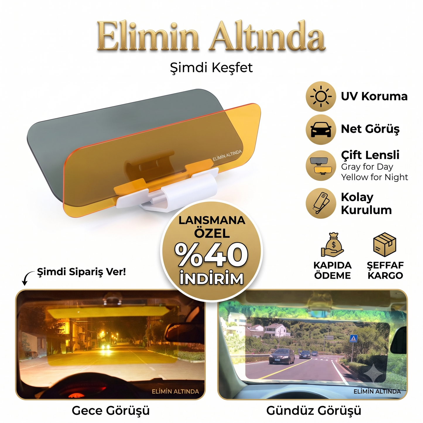 Elimin Altında | 2'si 1 Arada Araç Güneşliği Parlama Engelleyici