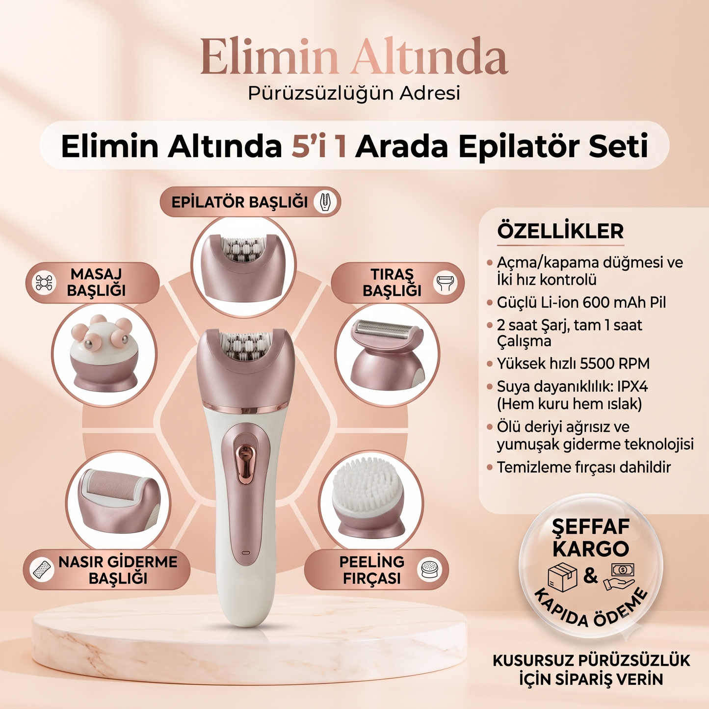 Elimin Altında | 5'i 1 Arada Epilatör Seti